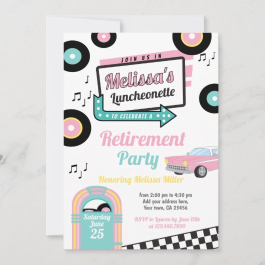 Invitation pour un dîner rétro à la luncheonette (Devant)