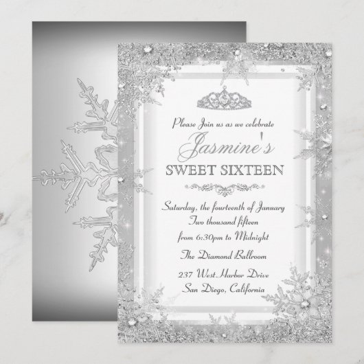 Invitation pour un doux 16ème anniversaire Silver  (Devant / Derrière)