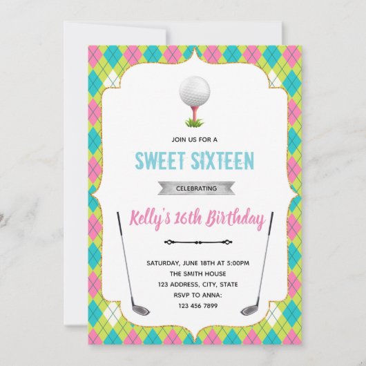 Invitation pour un golf sweet 16 (Devant)