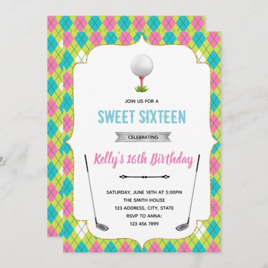 Invitation pour un golf sweet 16 (Devant / Derrière)