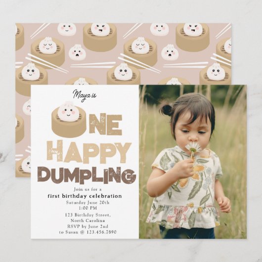 Invitation pour un joyeux anniversaire de Dumpling (Devant / Derrière)