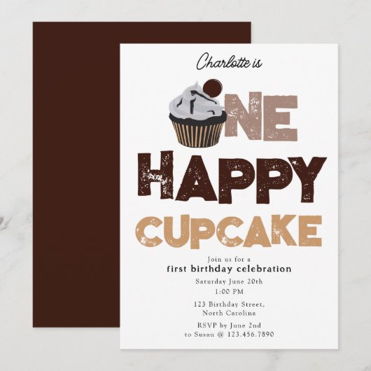 Invitation pour un joyeux gâteau d'anniversaire 1è (Devant / Derrière)