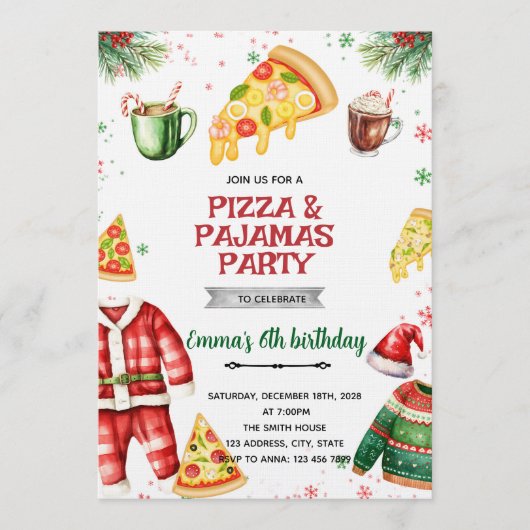 Invitation pour un Noël Pizza et Pyjama (Devant)