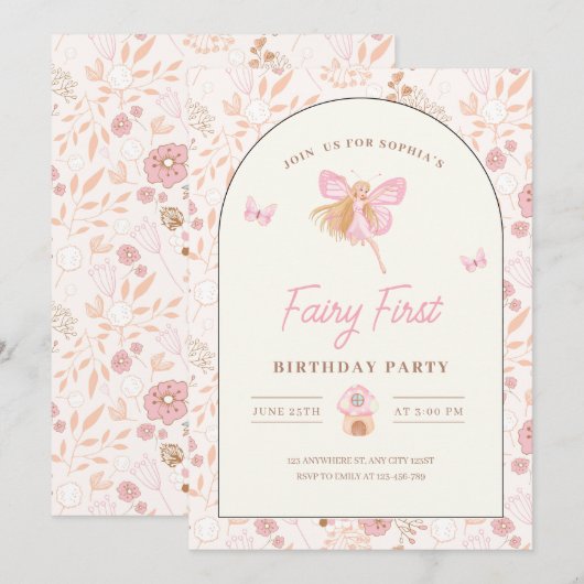 Invitation pour un premier anniversaire de fée, An (Devant / Derrière)