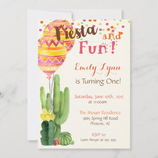 Invitation pour un premier anniversaire Fiesta (Devant)