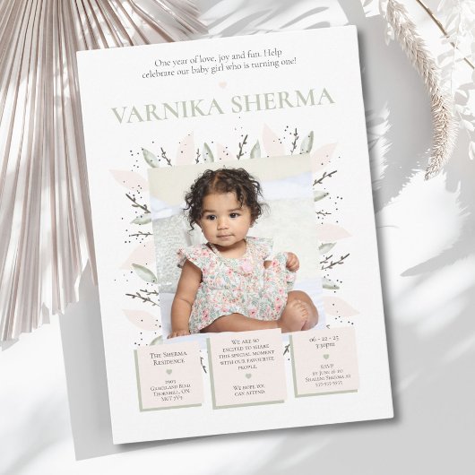 Invitation pour un premier anniversaire fleuri