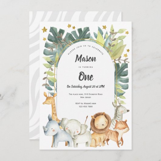 Invitation pour un premier anniversaire, garçon ou (Devant / Derrière)