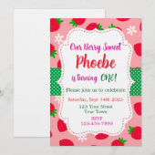 Invitation pour un premier anniversaire Strawberry (Devant / Derrière)