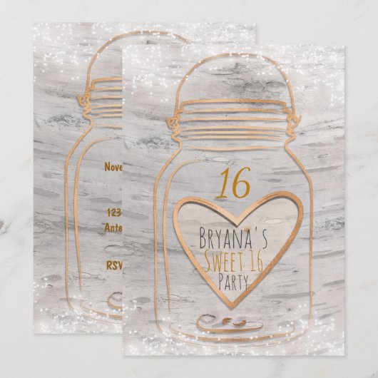 Invitation pour un Sweet 16 avec un pot Mason en f (Devant / Derrière)