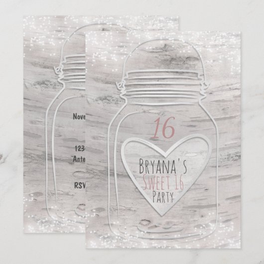 Invitation pour un Sweet 16 avec un pot Mason en f (Devant / Derrière)