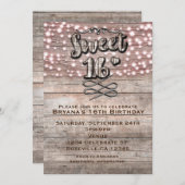 Invitation pour un SWEET 16 en bois rustique patin (Devant / Derrière)