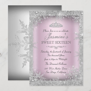 Invitation pour un Sweet 16 Rose et Hiver Merveill