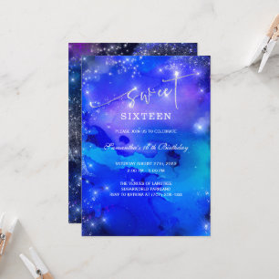 Invitation pour un Sweet Sixteen bleu royal et arg