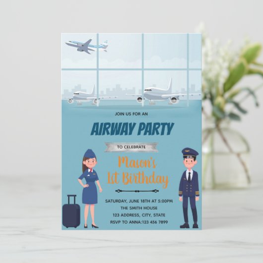 Invitation pour un thème d'avion d'anniversaire Ai (Debout devant)
