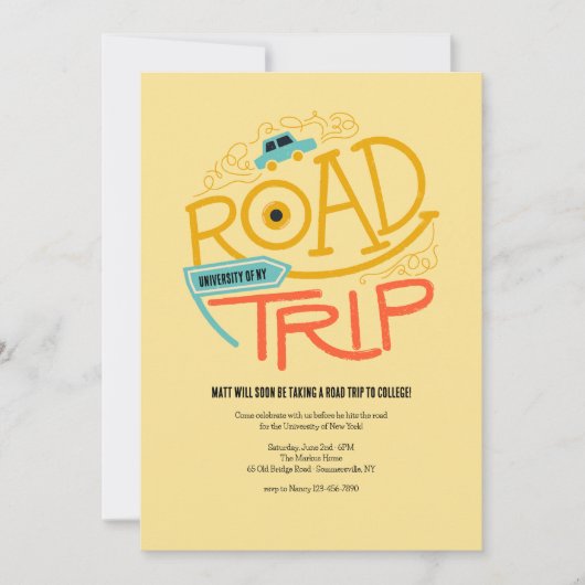 Invitation pour un voyage en voiture à l'universit (Devant)