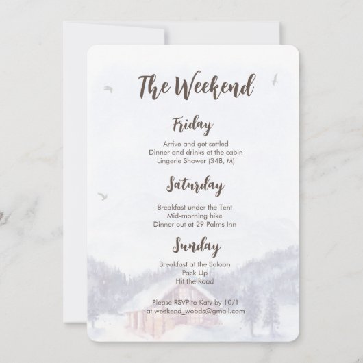 Invitation pour un week-end d'hiver en forêt (Dos)