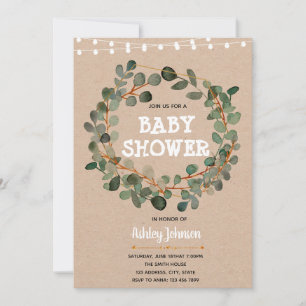 Invitation pour une baby shower au eucalyptus