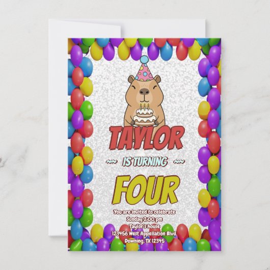 Invitation pour une Baby Shower au thème de Capyba (Devant)