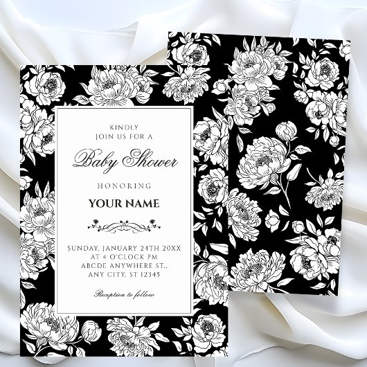 Invitation pour une baby shower aux roses noires