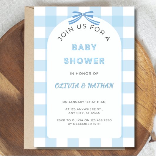 Invitation pour une Baby Shower avec du Gingham Bl