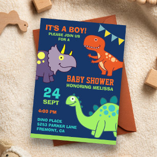 Invitation pour une baby shower avec un bébé dinos