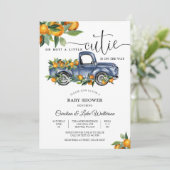 Invitation pour une Baby Shower avec un camion ble (Debout devant)