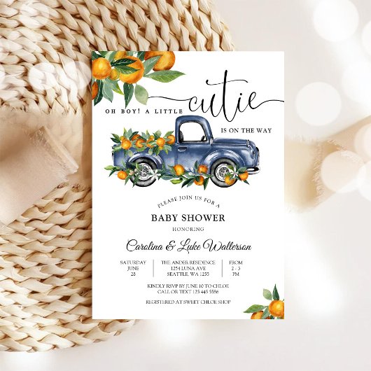 Invitation pour une Baby Shower avec un camion ble
