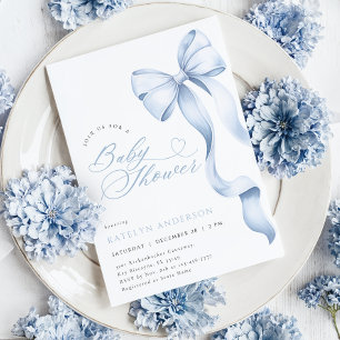 Invitation pour une Baby Shower avec un Nœud Bleu