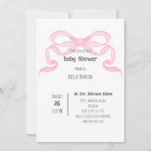 Invitation pour une baby shower avec un nœud rose