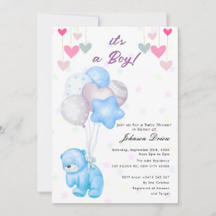 Invitation pour une baby shower avec un ours en pe