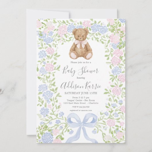 Invitation pour une baby shower avec un ours en pe (Devant)