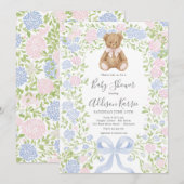 Invitation pour une baby shower avec un ours en pe (Devant / Derrière)
