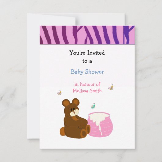 Invitation pour une baby shower avec un ours en pe (Devant)