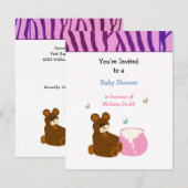 Invitation pour une baby shower avec un ours en pe (Devant / Derrière)
