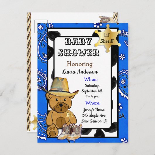 Invitation pour une Baby Shower avec un ours en pe (Devant / Derrière)