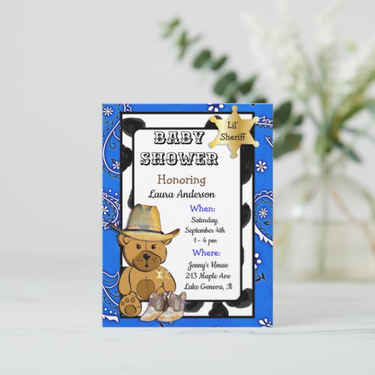 Invitation pour une Baby Shower avec un ours en pe (Debout devant)