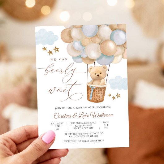 Invitation pour une Baby Shower avec un Ours en Pe