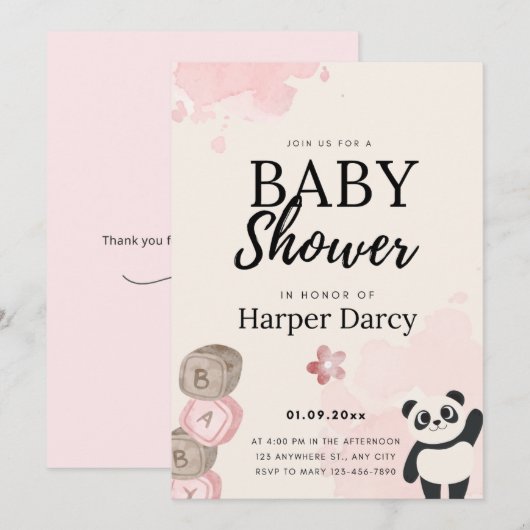 Invitation pour une Baby Shower avec un Ours Souri (Devant / Derrière)