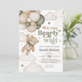 Invitation pour une Baby Shower avec un Ours Vert (Debout devant)