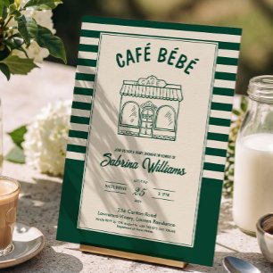Invitation pour une Baby Shower « CAFÉ BÉBÉ GREEN