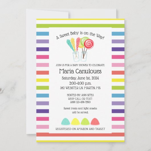 Invitation pour une Baby Shower Candy Sucrée (Devant)