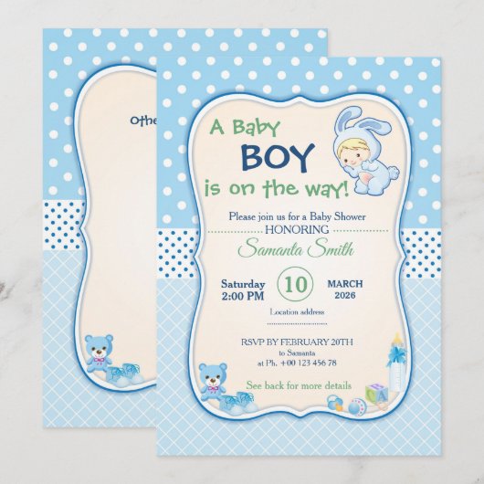 invitation pour une baby shower, c'est un garçon (Devant / Derrière)