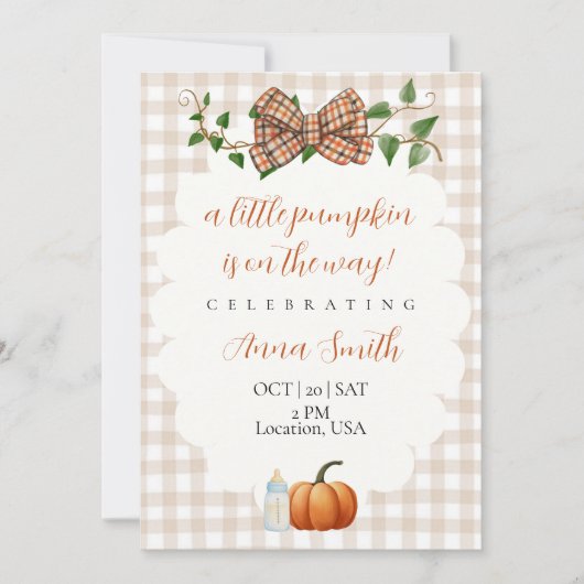 Invitation pour une Baby Shower de Bébé Citrouille (Devant)