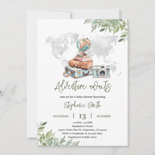 Invitation pour une baby shower de voyage aventure (Devant)