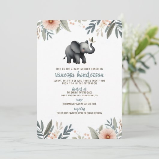 Invitation pour une Baby Shower Éléphant (Debout devant)