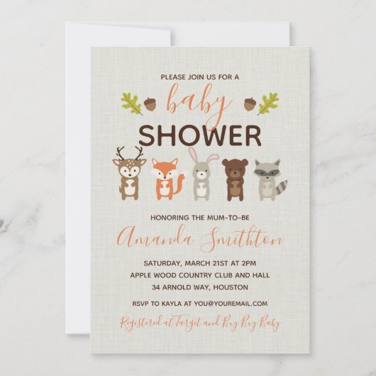 Invitation pour une Baby Shower en Forêt (Devant)