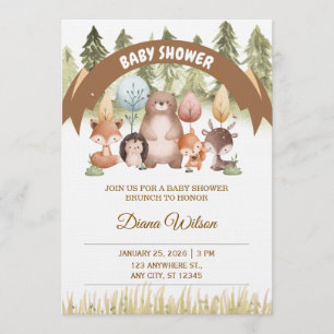 Invitation pour une Baby Shower en Forêt de Bois