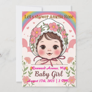 Invitation pour une Baby Shower Fille Rose