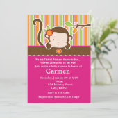 Invitation pour une Baby Shower Fille Singe Peek A (Debout devant)