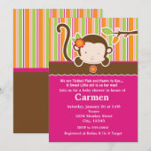 Invitation pour une Baby Shower Fille Singe Peek A (Devant / Derrière)